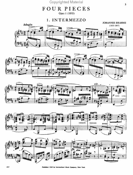 Four Pieces (3 Intermezzi & Rhapsody), Opus 119