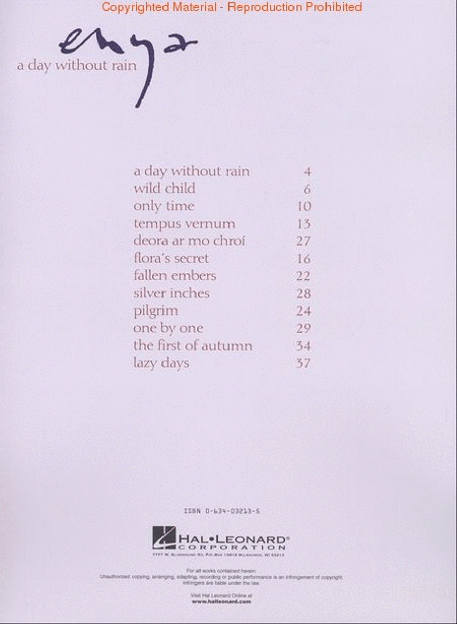 Enya – A Day Without Rain Piano, Vocal, Guitar scores gallery preview page 2