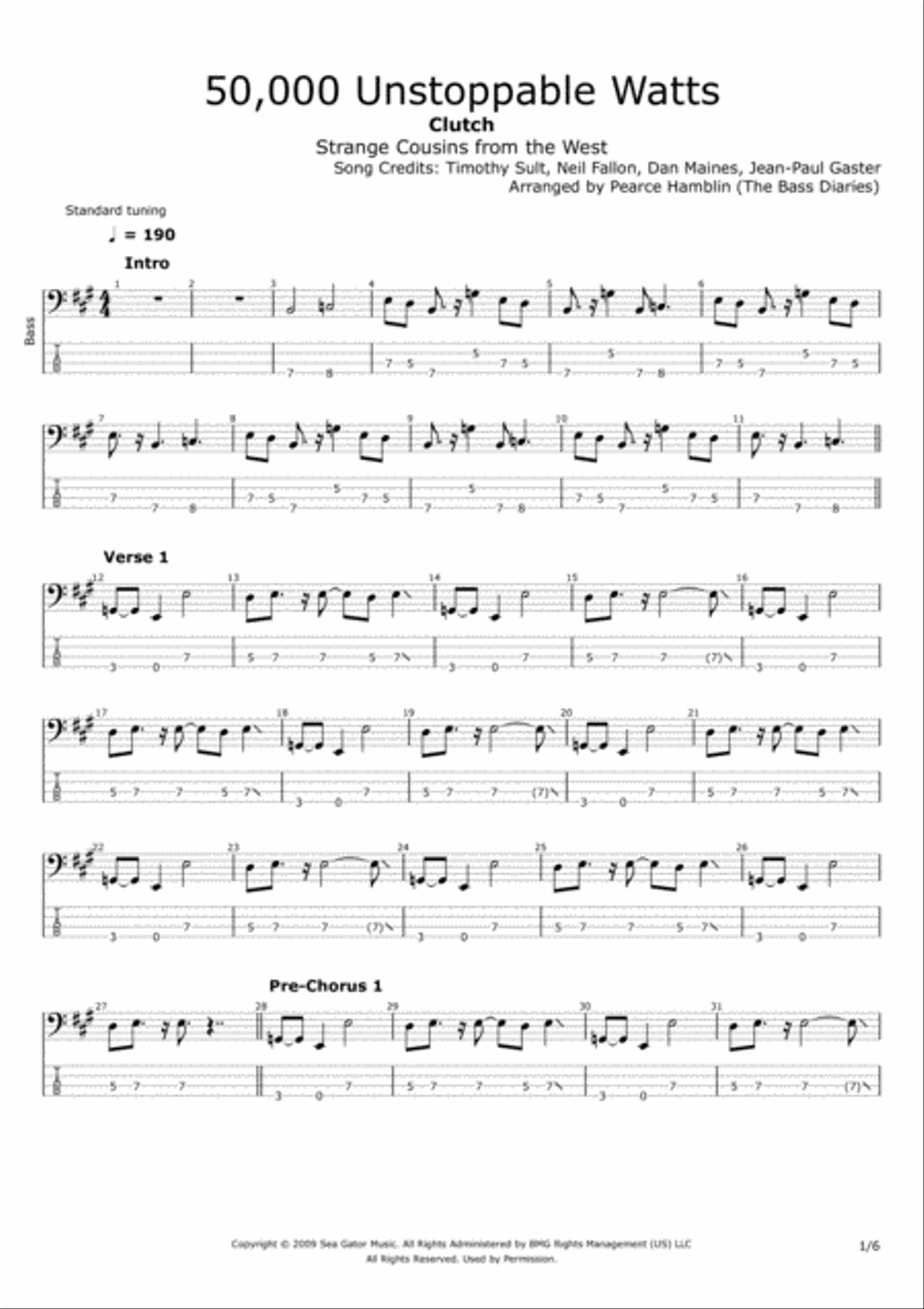 50,000 Unstoppable Watts Bass Guitar scores gallery preview page 1