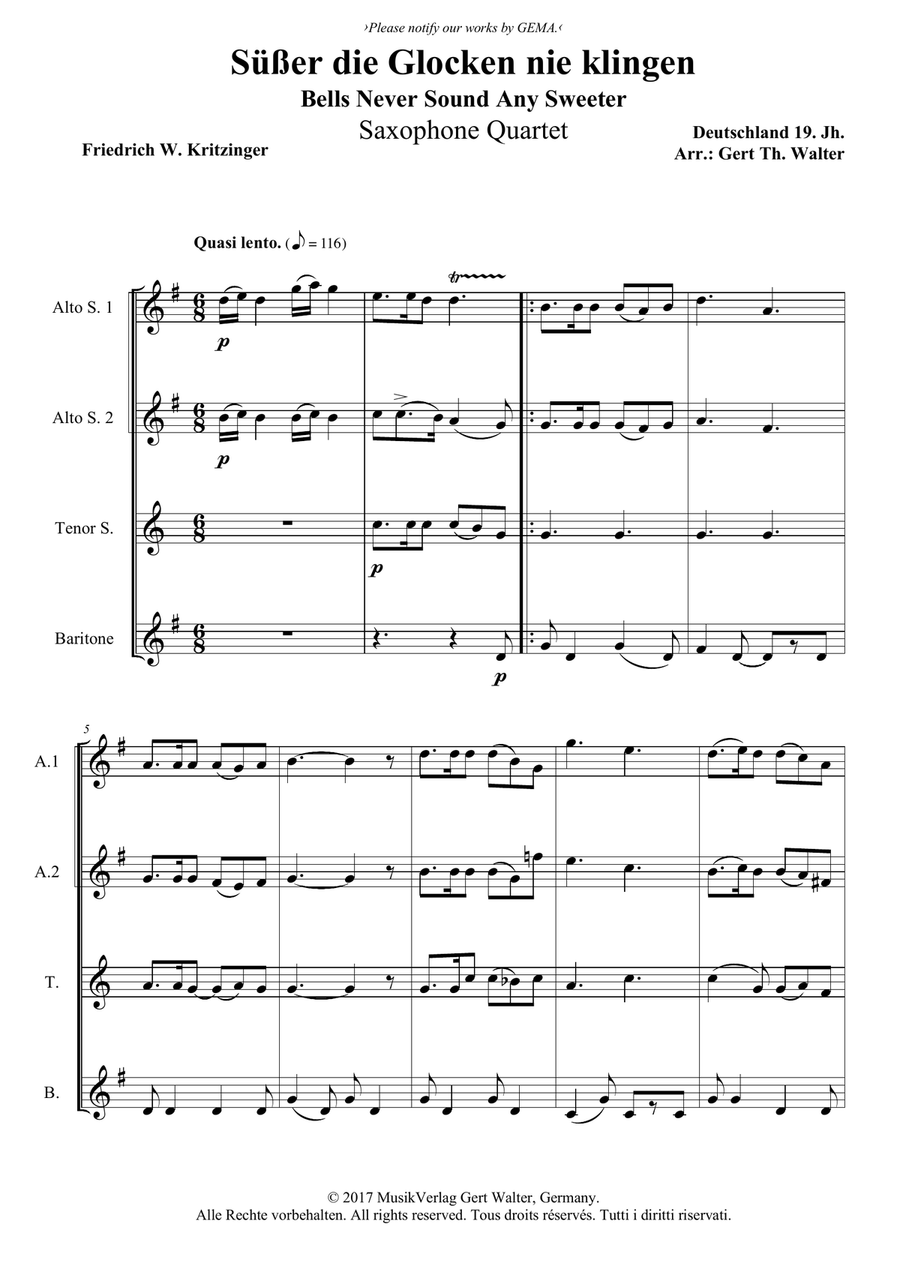 Bells Never Sound Any Sweeter Woodwind Quartet scores gallery preview page 1