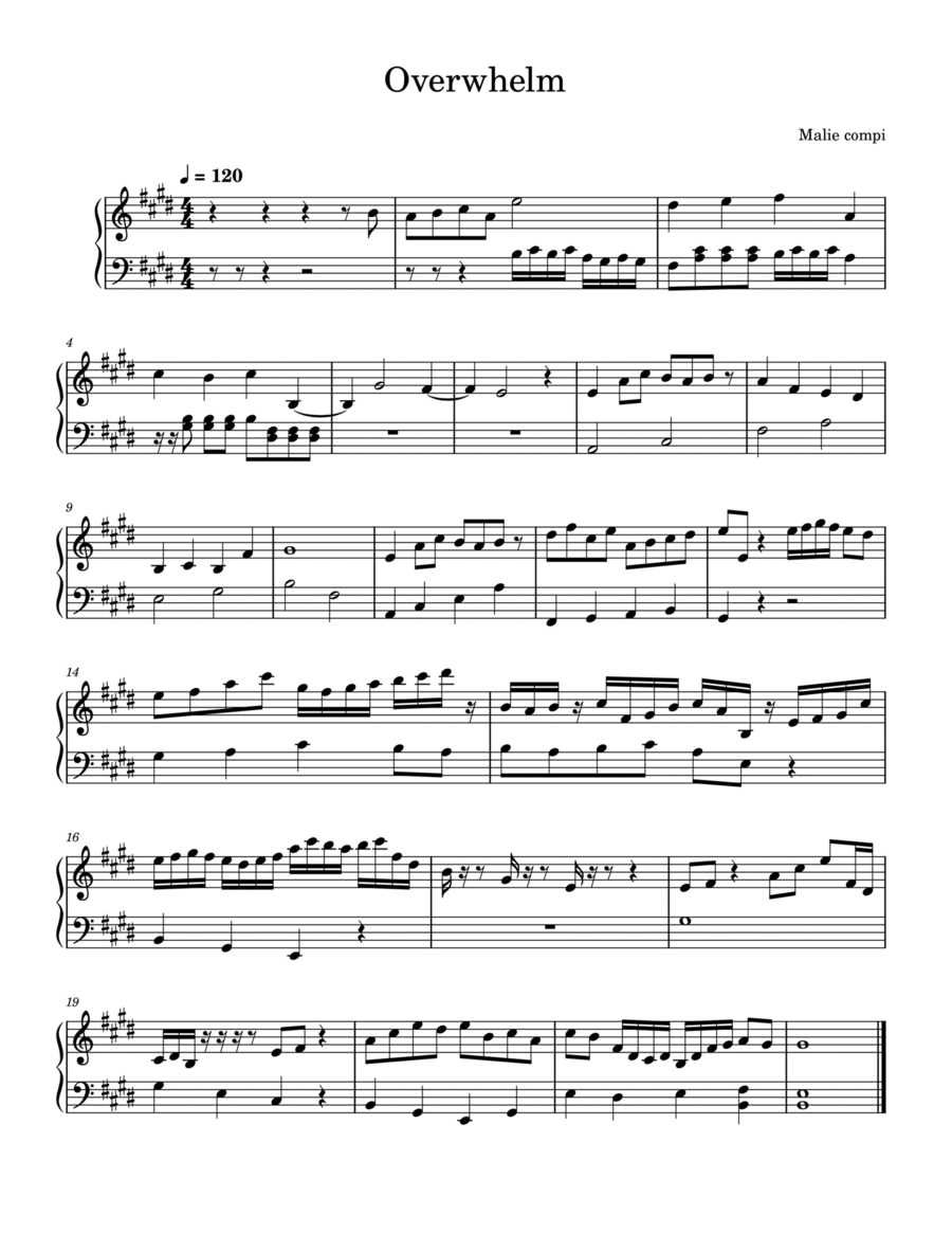 Overwhelm Overwhelm Piano Solo scores gallery preview page 1