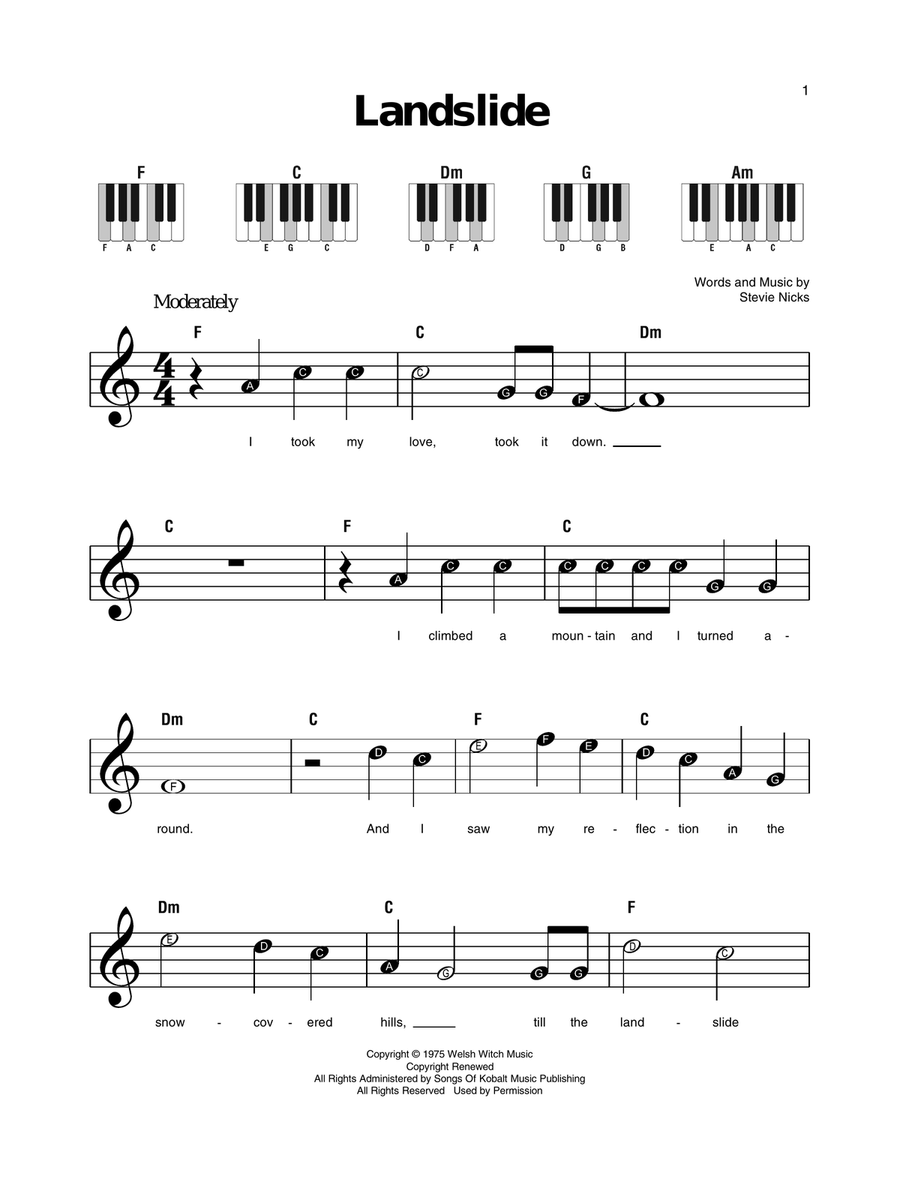 Landslide Easy Piano scores gallery preview page 1