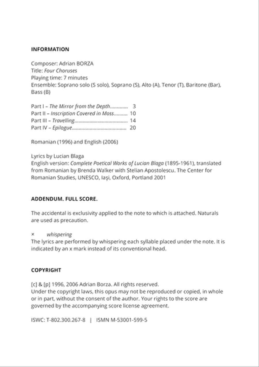 Four Choruses (for Mixed Choir a Cappella)