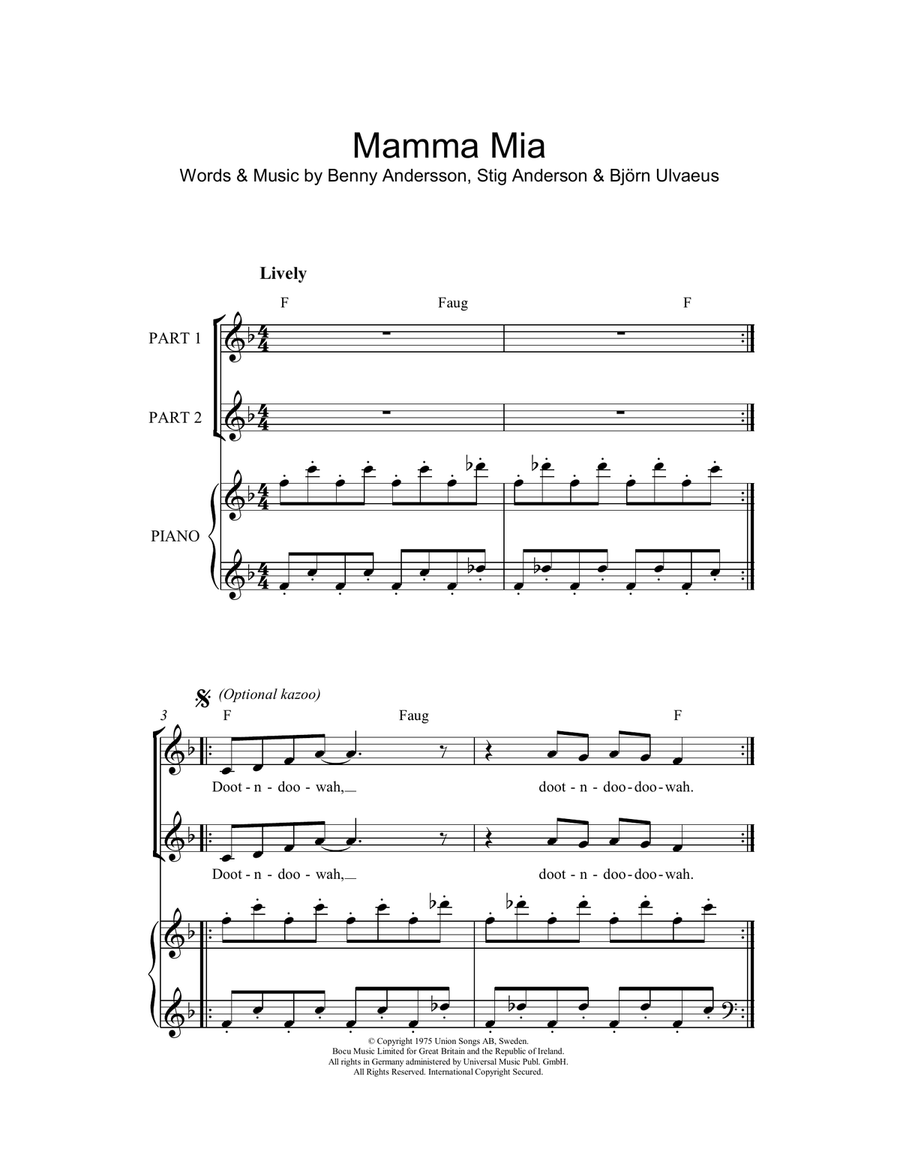 Mamma Mia (arr. Rick Hein) 2-Part scores gallery preview page 1
