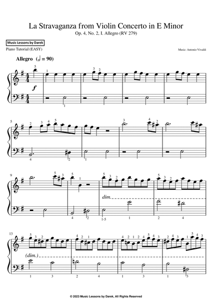 La Stravaganza from Violin Concerto in E Minor (EASY PIANO) Op. 4, No. 2, I. Allegro (RV 279) image number null
