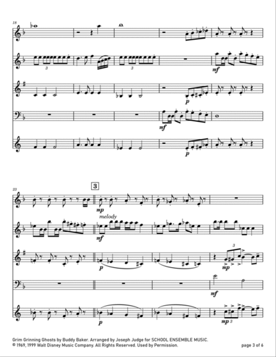 Grim Grinning Ghosts Woodwind Quartet scores gallery preview page 3