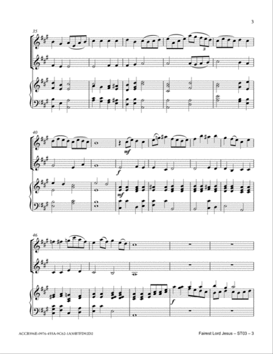 Fairest Lord Jesus String Duet scores gallery preview page 3