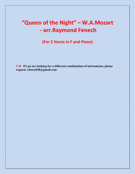 Queen of the Night - From the Magic Flute - 2 Horns in F and Piano image number null