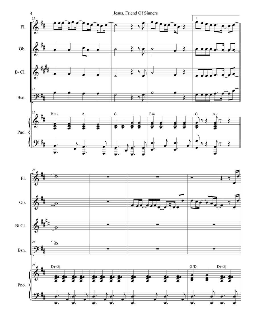 Jesus, Friend Of Sinners Woodwind Quartet scores gallery preview page 4