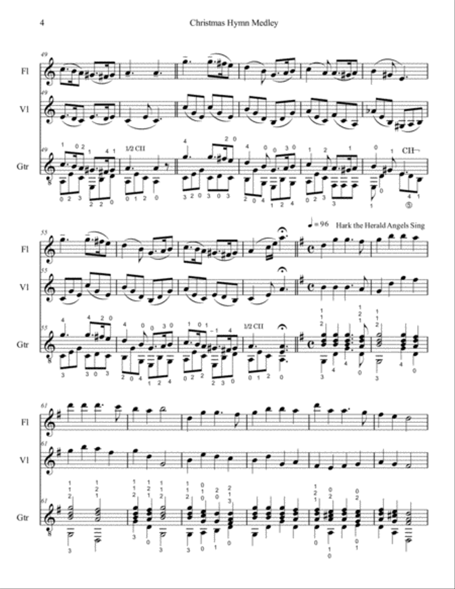 Christmas Hymn Medley for Flute, Violin and Guitar Small Ensemble scores gallery preview page 5