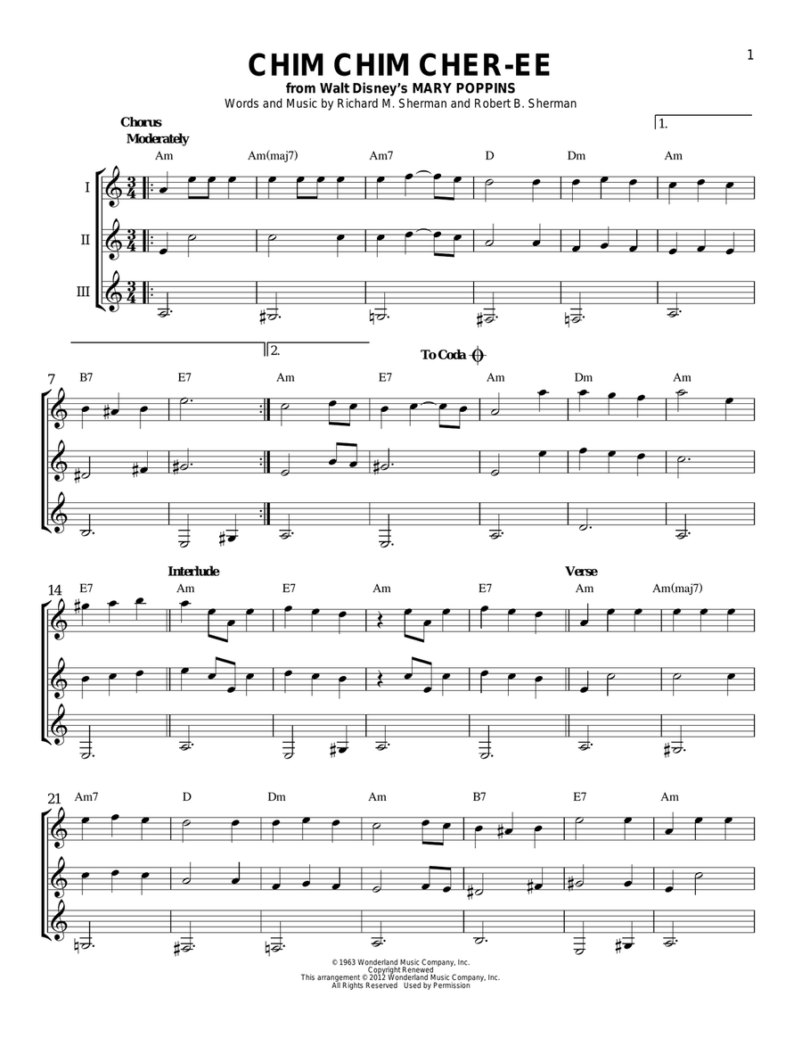 Chim Chim Cher-ee (from Mary Poppins) Guitar Ensemble scores gallery preview page 1