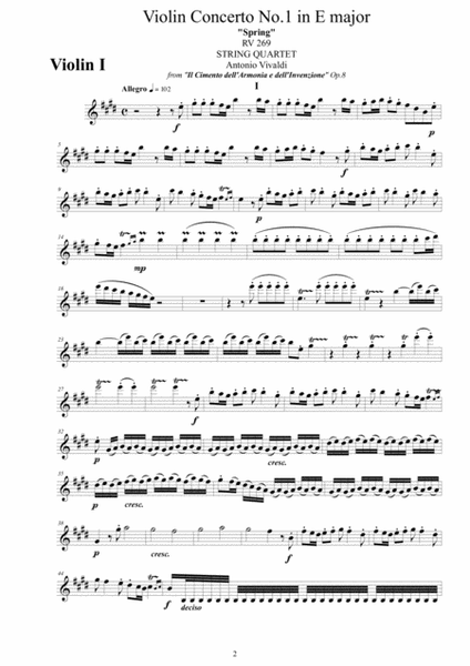 Concerto No.1 in E major Op.8 Spring RV 269 for String Quartet image number null