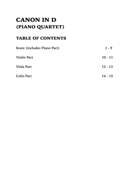 Canon in D (Piano Quartet): Violin, Viola, Cello and Piano image number null