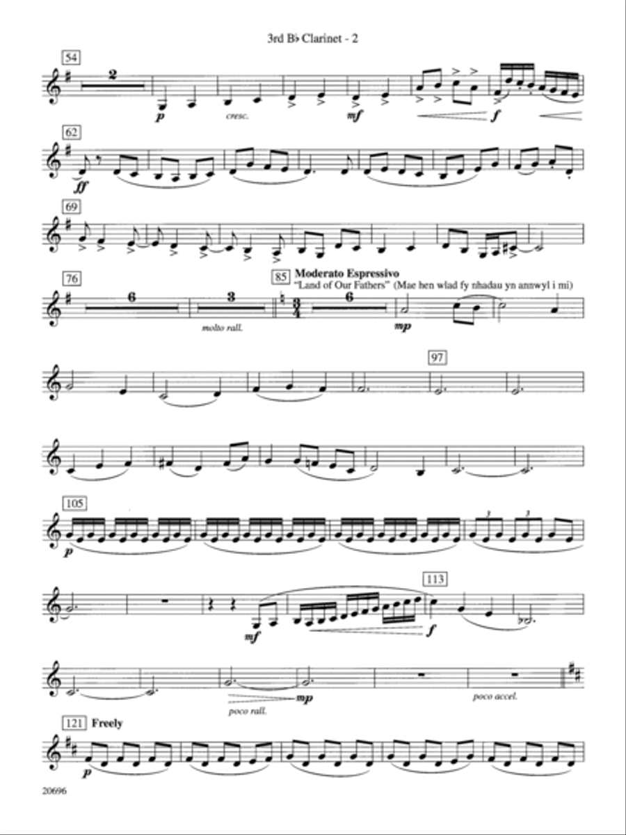 Welsh Ayres & Dances: 3rd B-flat Clarinet Concert Band scores gallery preview page 2
