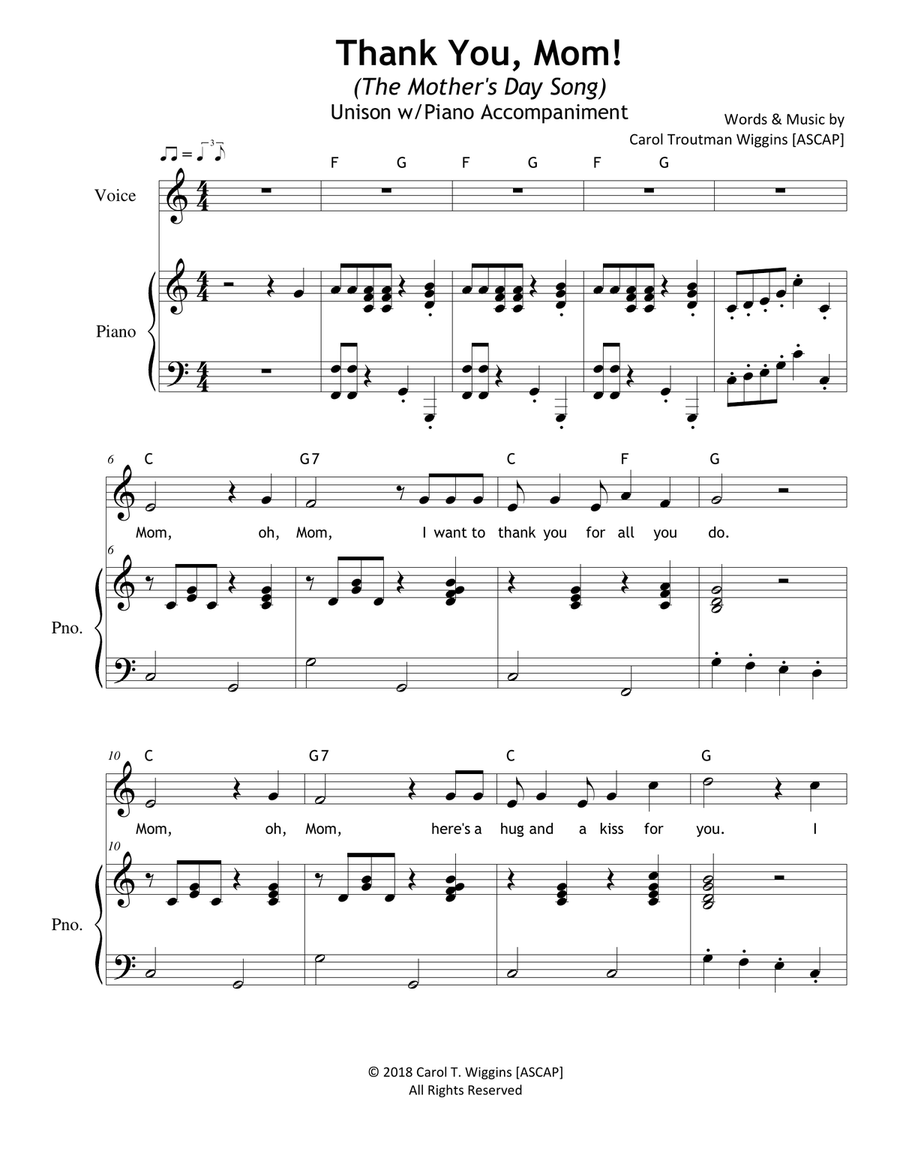 Thank You, Mom! (The Mother's Day Song) Unison Choir scores gallery preview page 1