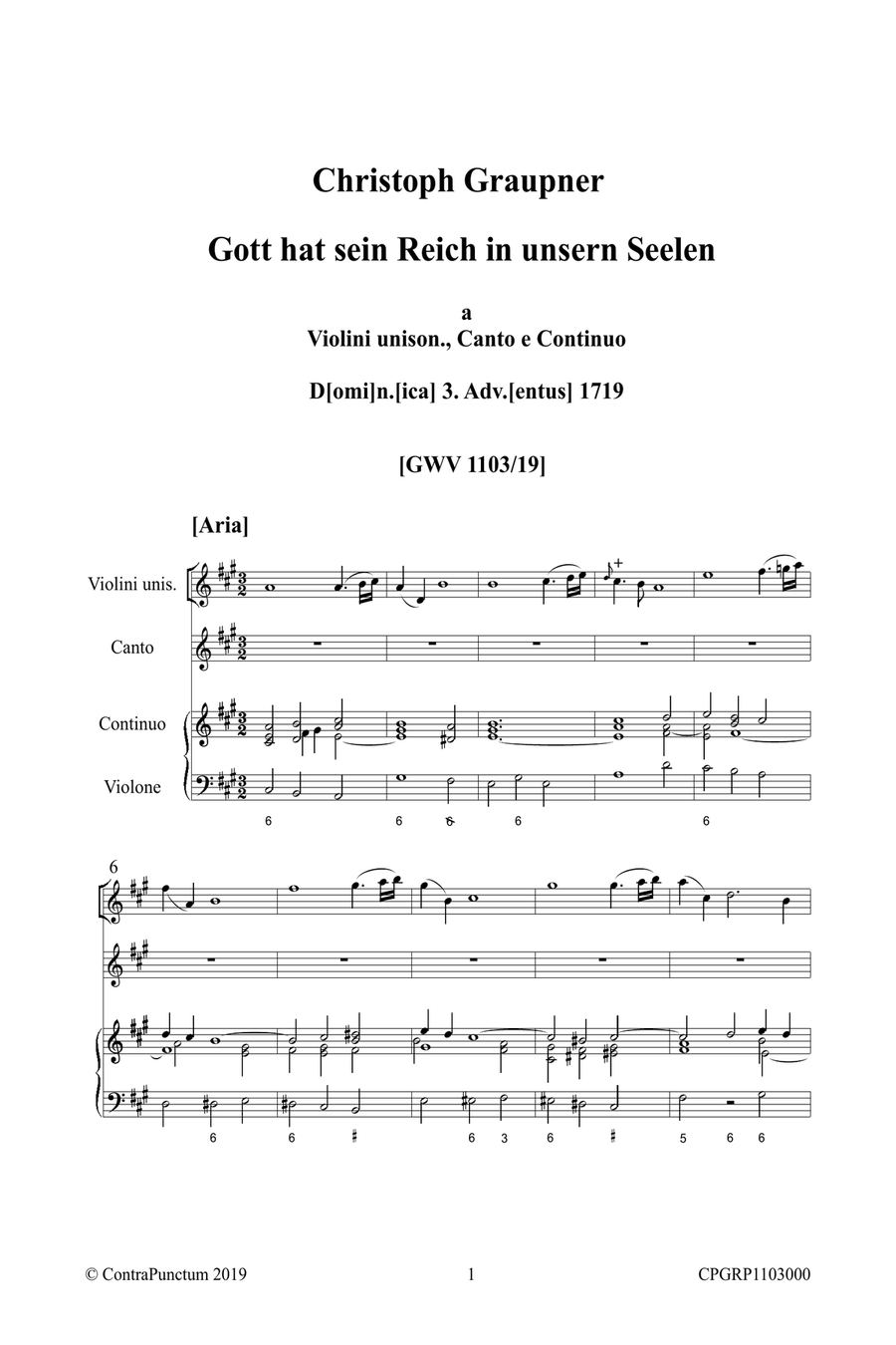 Graupner Christoph Cantata Gott hat sein Reich GWV 1103/19 Small Ensemble scores gallery preview page 5