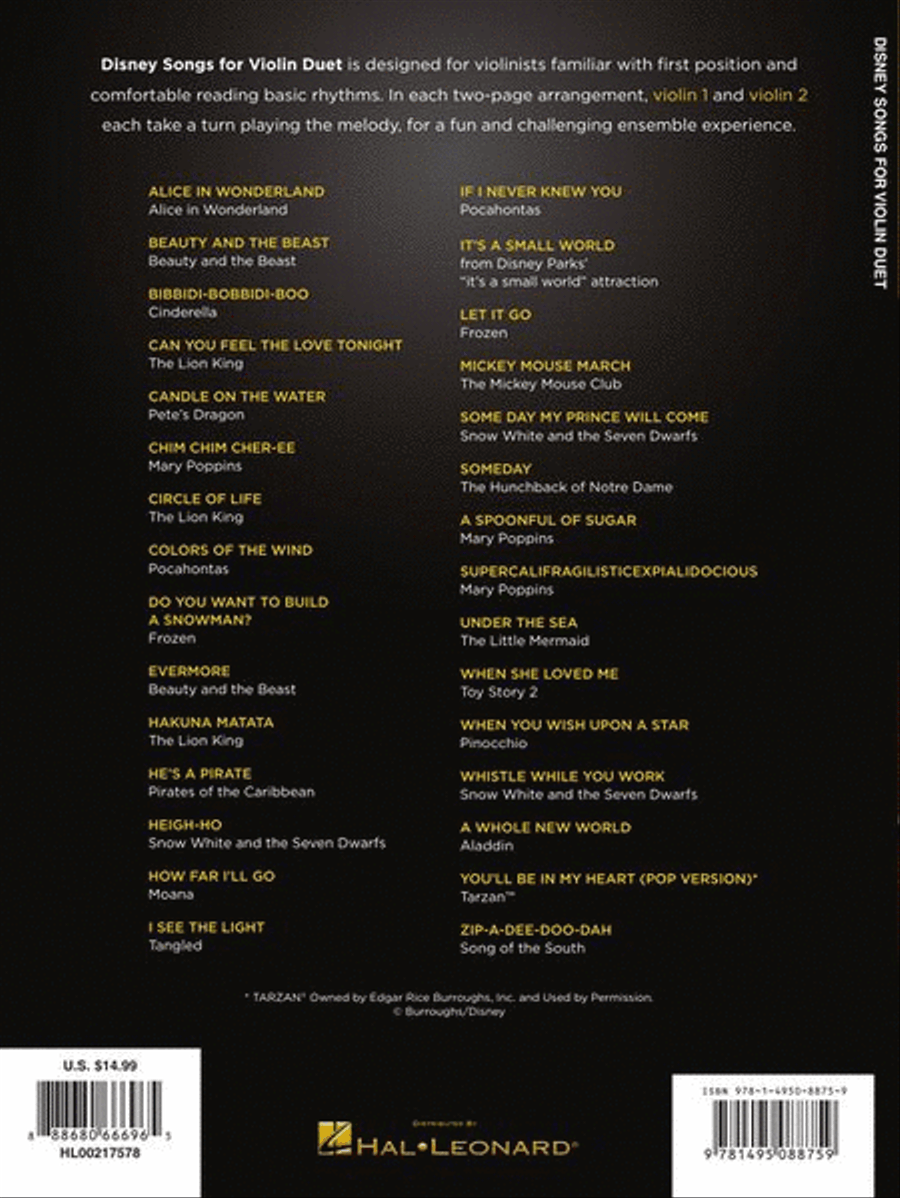 Disney Songs for Violin Duet String Duet scores gallery preview page 7