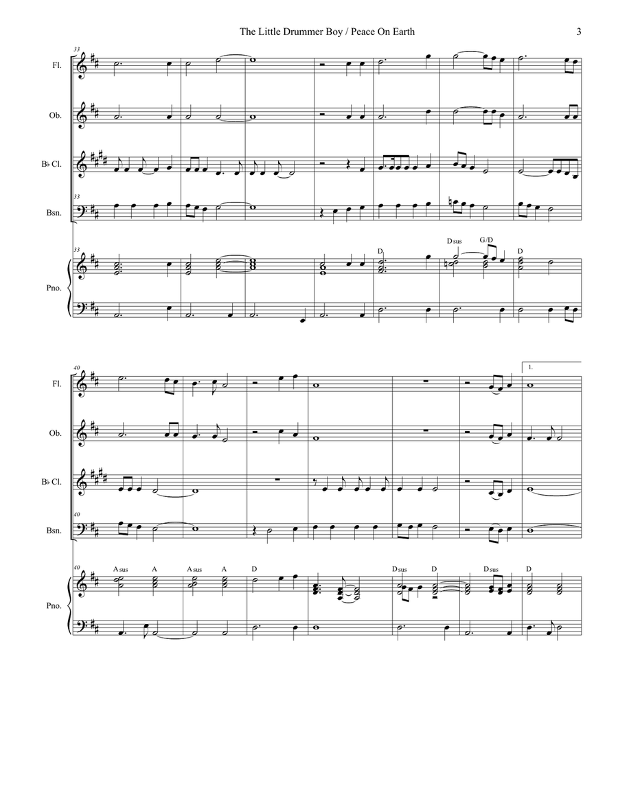 Peace On Earth Woodwind Quartet scores gallery preview page 3
