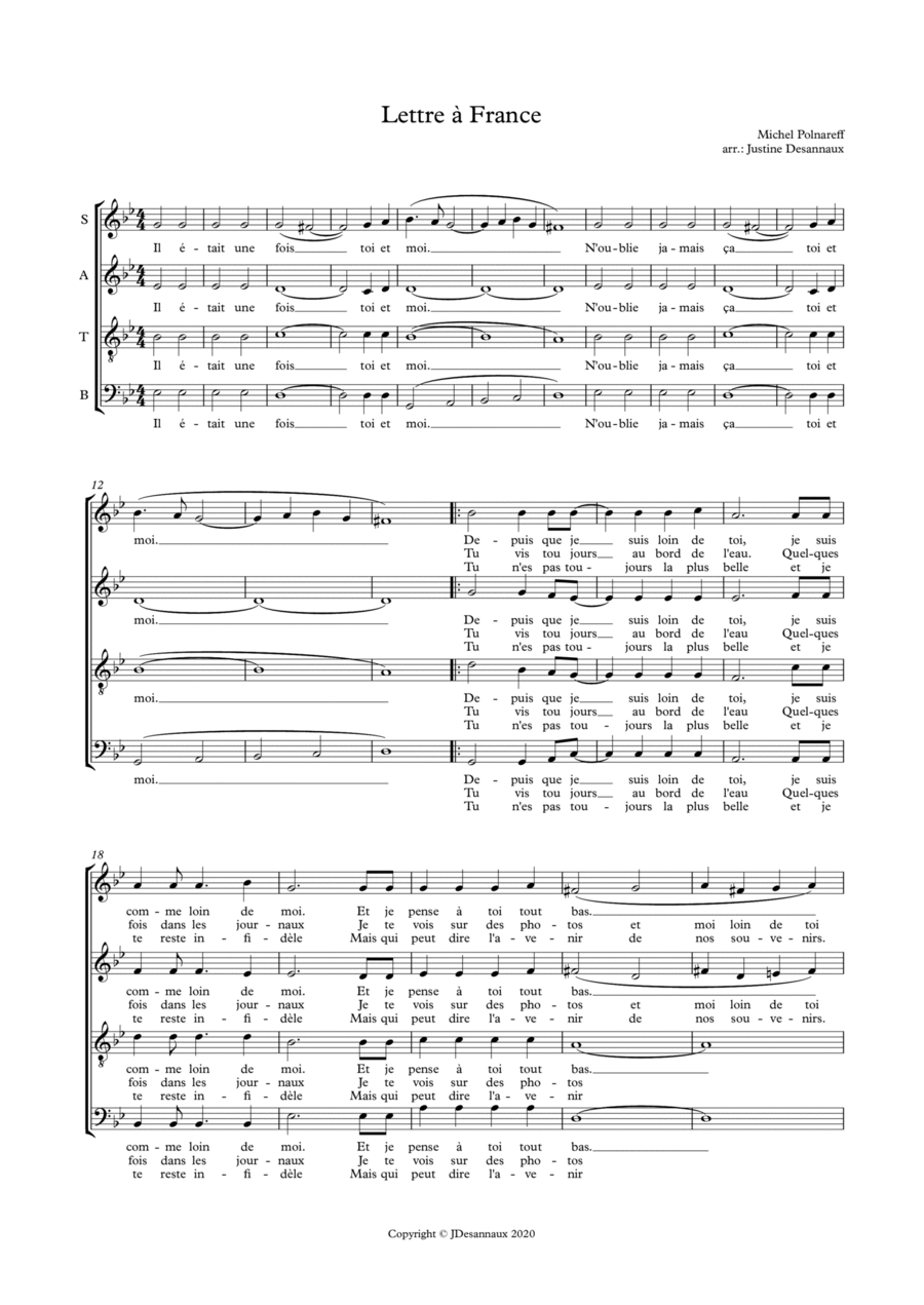 Lettre A France 4-Part scores gallery preview page 1