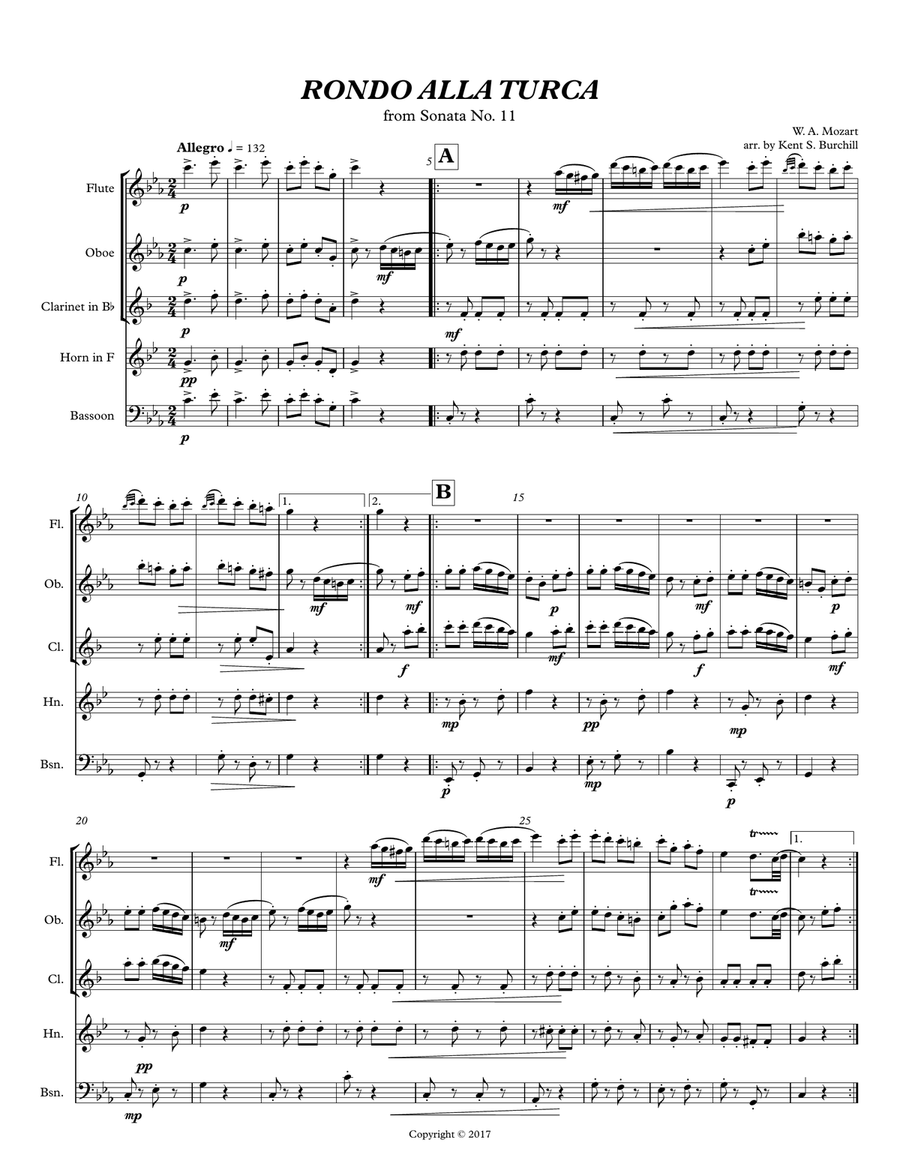 RONDO ALLA TURCA for Woodwind Quintet Woodwind Quintet scores gallery preview page 2