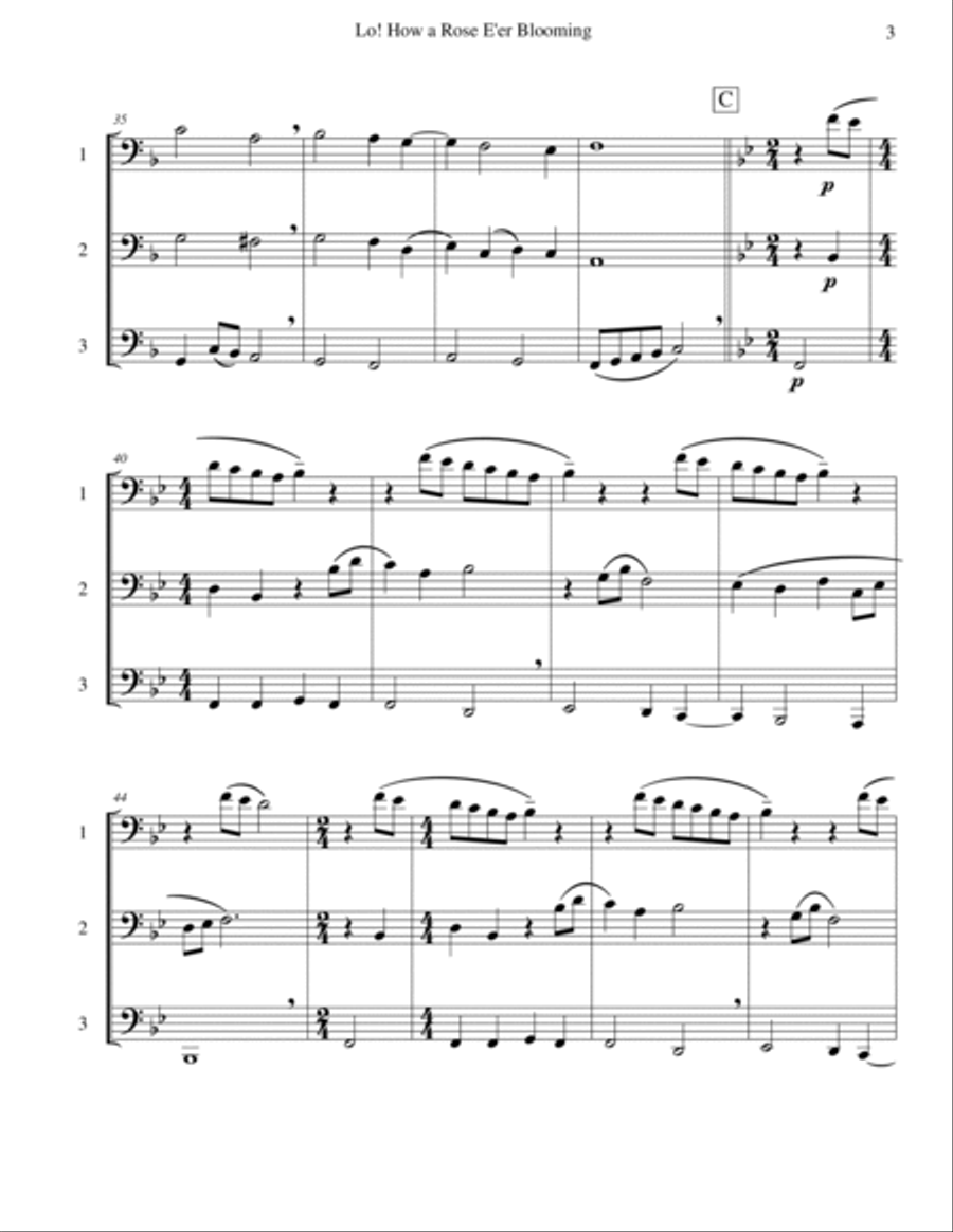 Lo! How a Rose E'er Blooming (Tuba Trio) Brass Trio scores gallery preview page 3