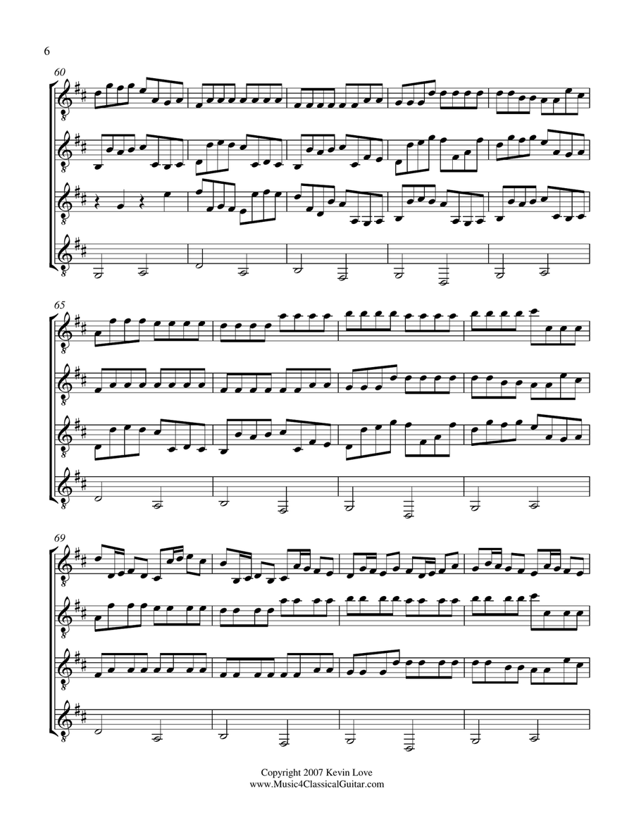Canon in D (Guitar Quartet) - Score and Parts Guitar Ensemble scores gallery preview page 6