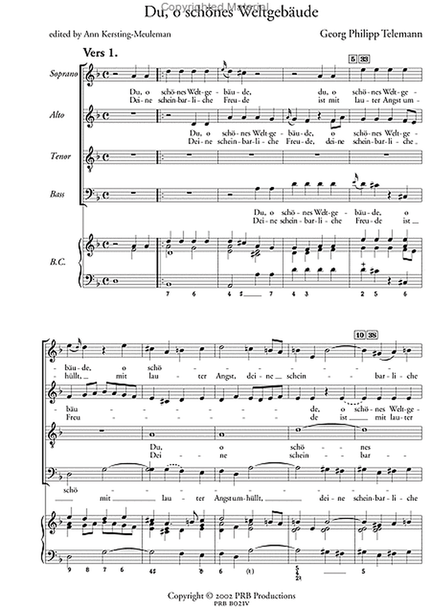 Cantata, 'Du, o schones Weltgebaude' (vocal score)
