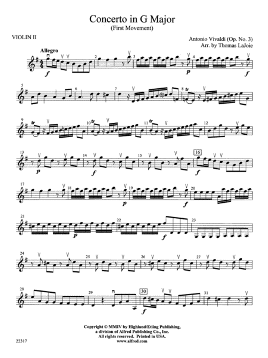 Concerto in G Major: 2nd Violin by Antonio Vivaldi - String