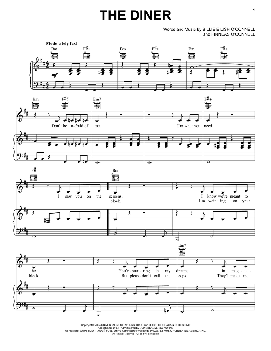 THE DINER Piano, Vocal, Guitar scores gallery preview page 1