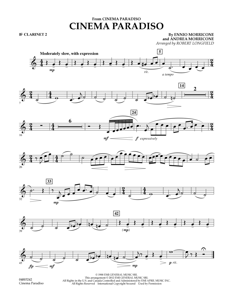 Cinema Paradiso (Flexible Solo with Band) - Bb Clarinet 2