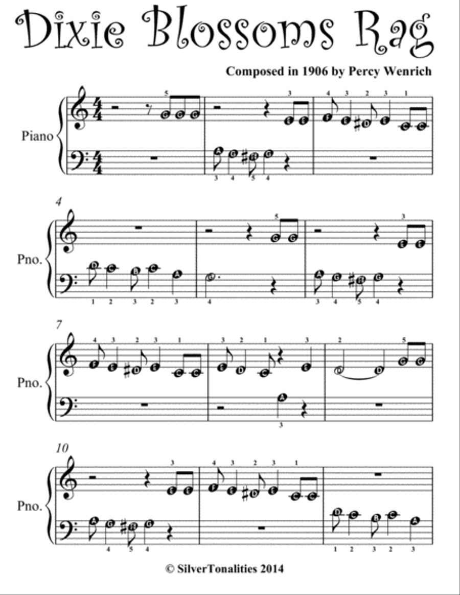 Dixie Blossoms Rag Beginner Piano Sheet Music Easy Piano scores gallery preview page 2