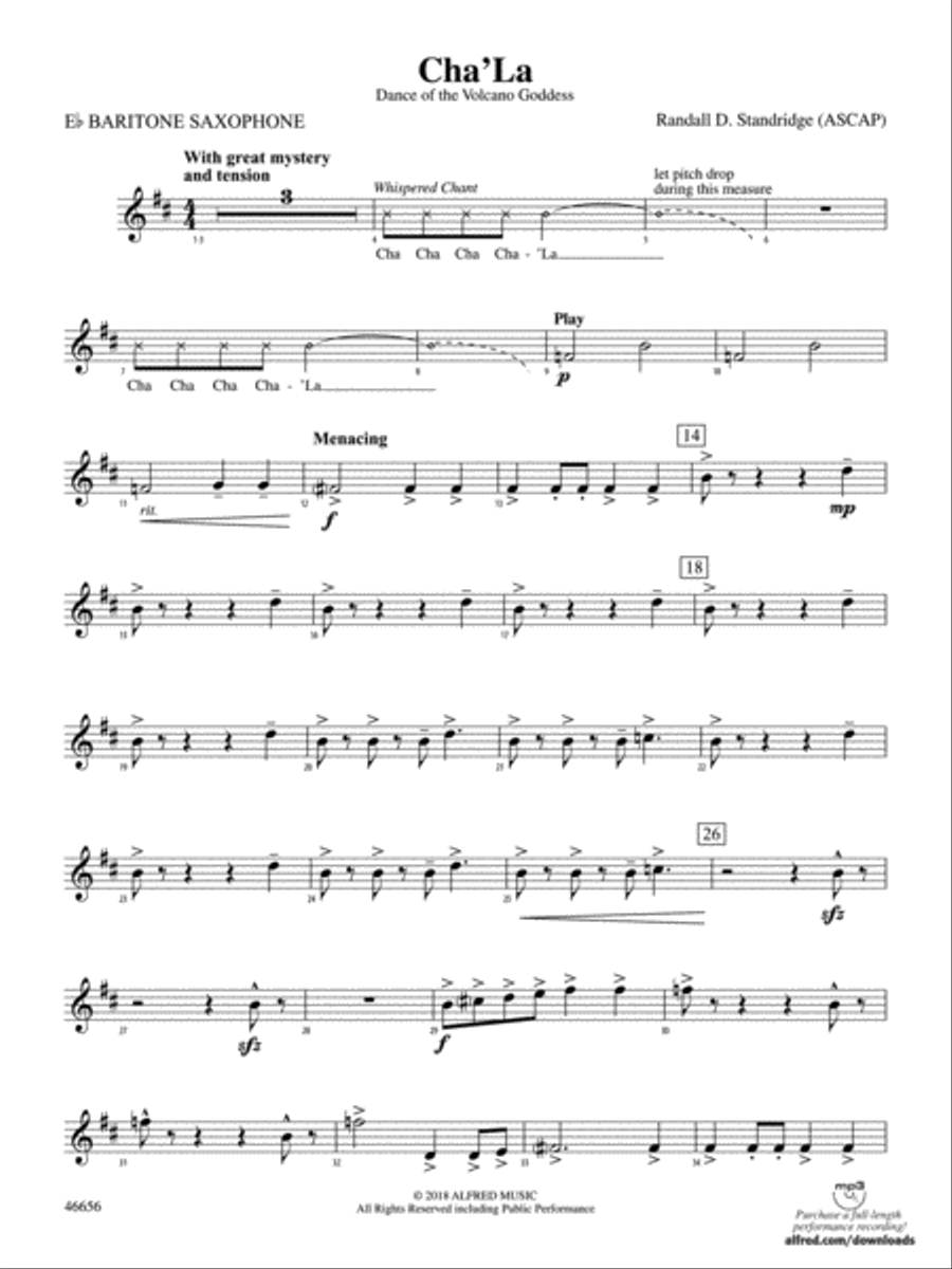 Cha'La: E-flat Baritone Saxophone Concert Band scores gallery preview page 1