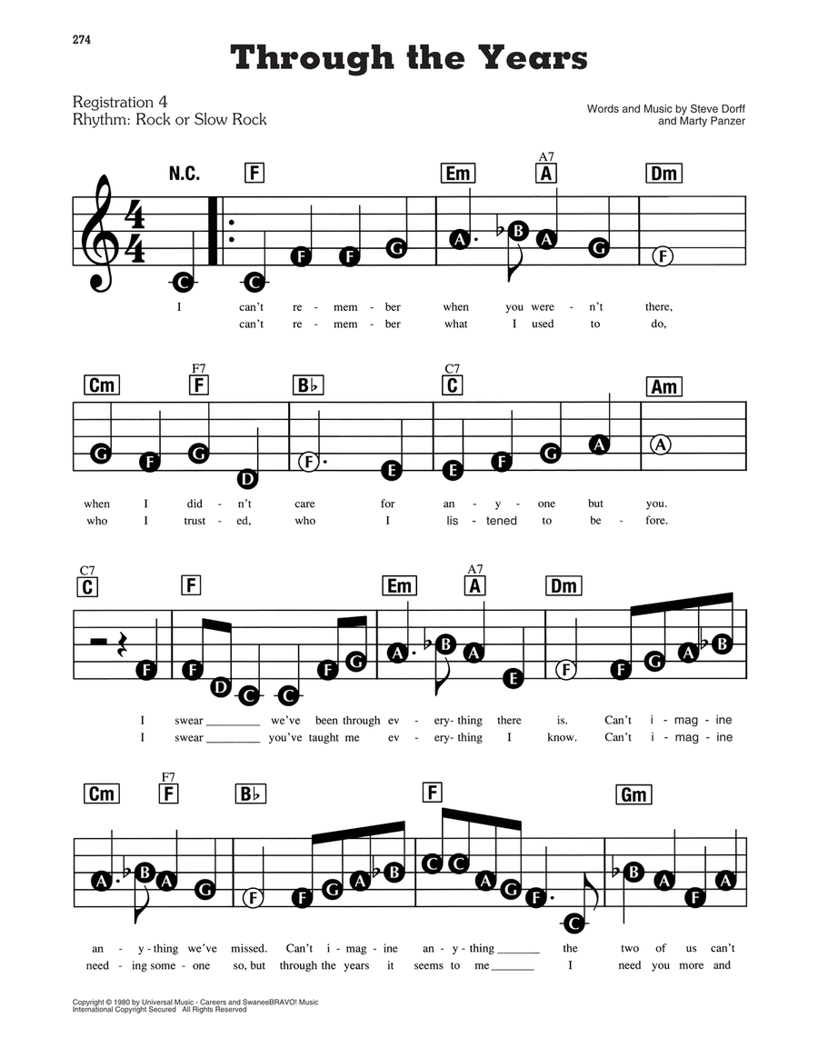 Through The Years Electronic Keyboard scores gallery preview page 1