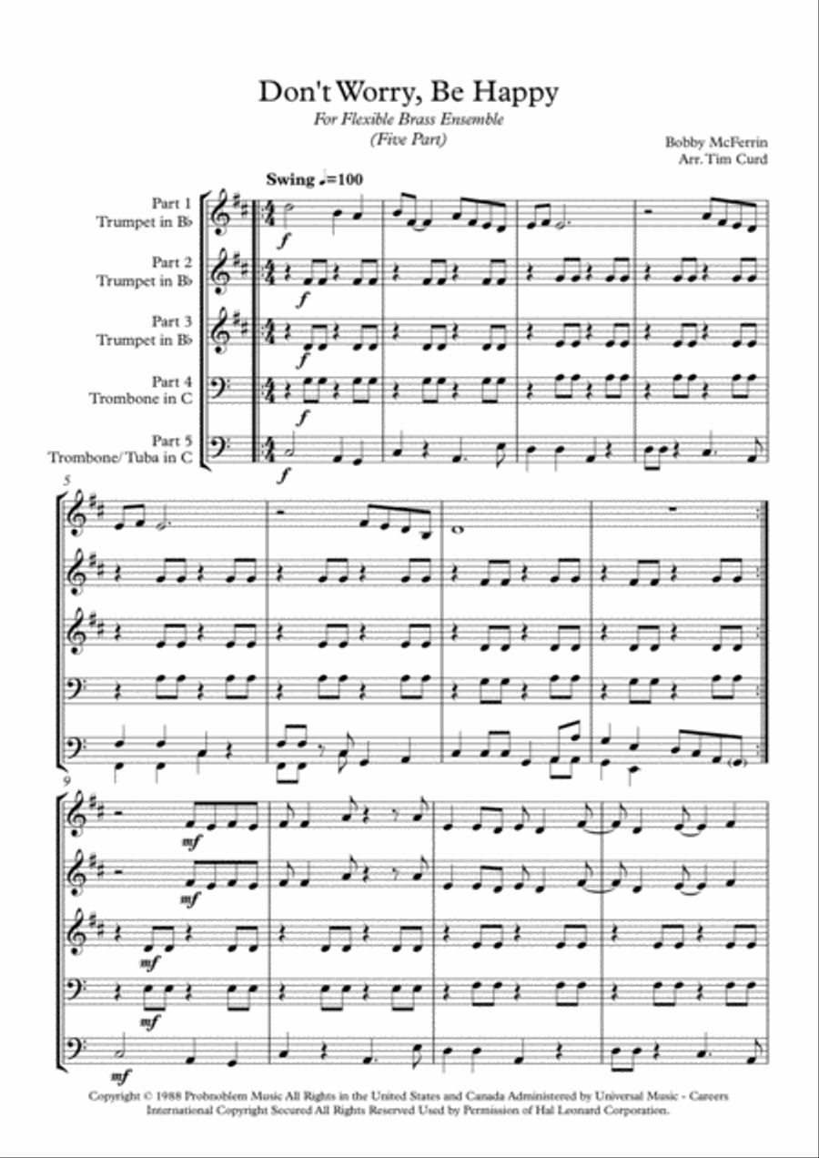 Don't Worry, Be Happy Brass Ensemble scores gallery preview page 2