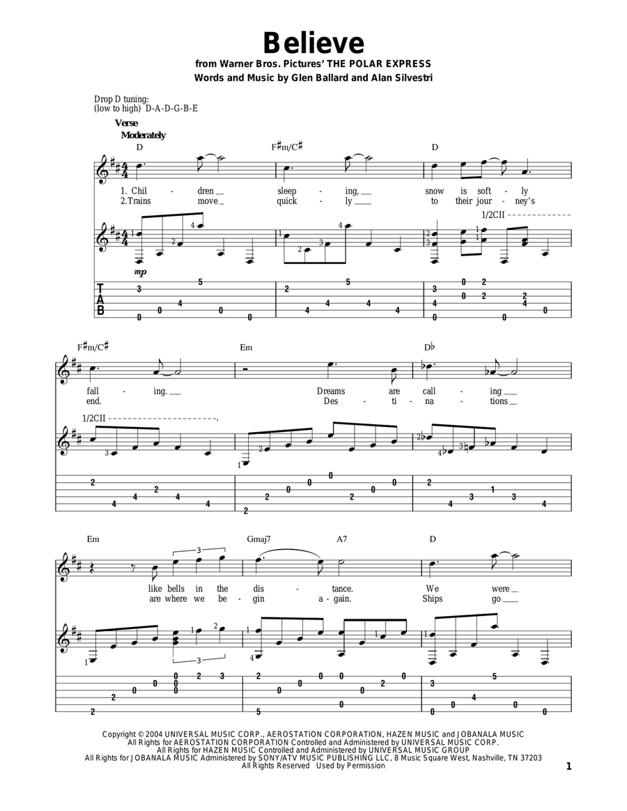 Believe (from The Polar Express) Guitar Solo scores gallery preview page 1