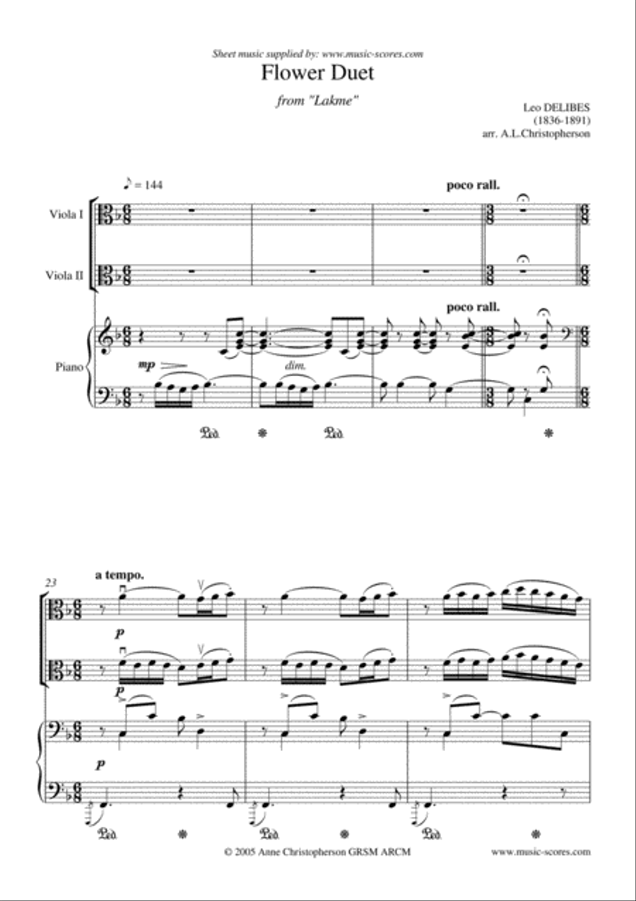 Flower Duet from Lakme - 2 Violas and Piano String Duet scores gallery preview page 1
