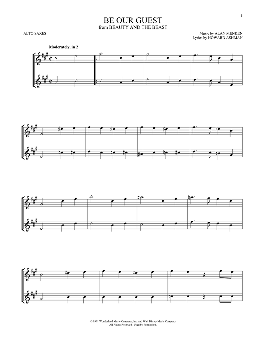Be Our Guest (from Beauty And The Beast) Woodwind Duet scores gallery preview page 1