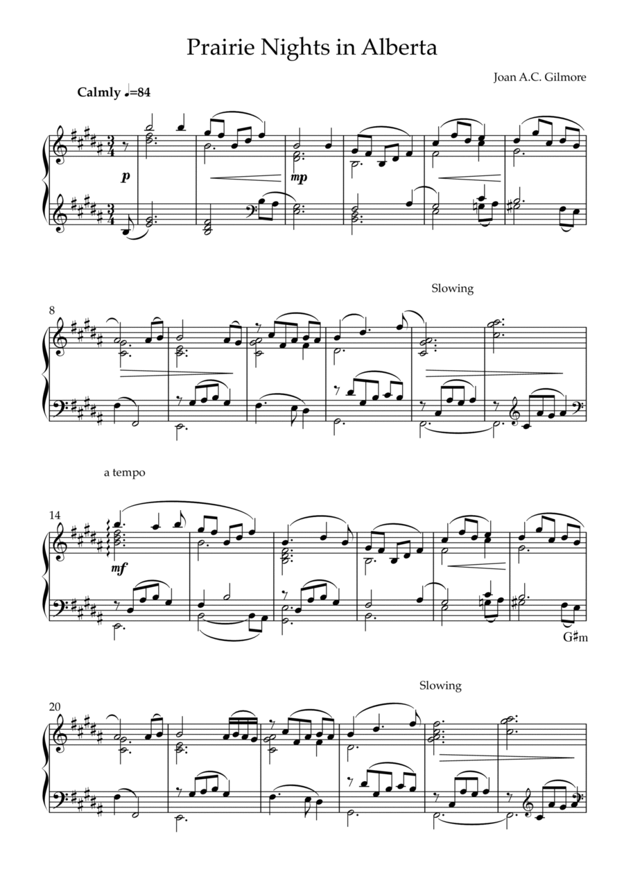 Prairie Nights in Alberta Piano Solo scores gallery preview page 1
