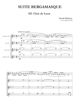 Book cover for Clair de Lune from "Suite Bergamasque" for Saxophone Quartet