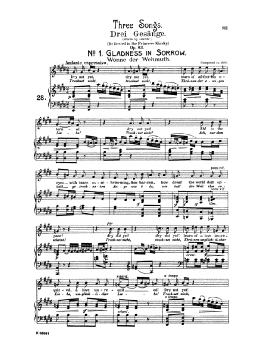 Beethoven: Songs (Complete)-- 66 songs, mostly for Medium Voice (German/English) Medium Voice scores gallery preview page 1
