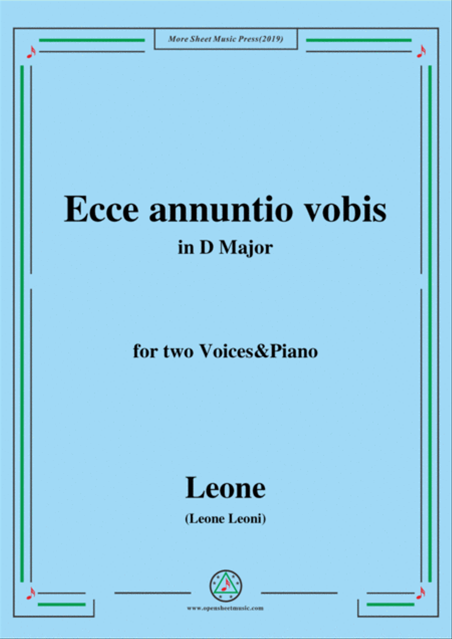 Leoni-Ecce annuntio vobis,in D Major,for two Voices&Piano SSA scores gallery preview page 1
