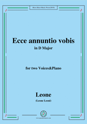 Book cover for Leoni-Ecce annuntio vobis,in D Major,for two Voices&Piano