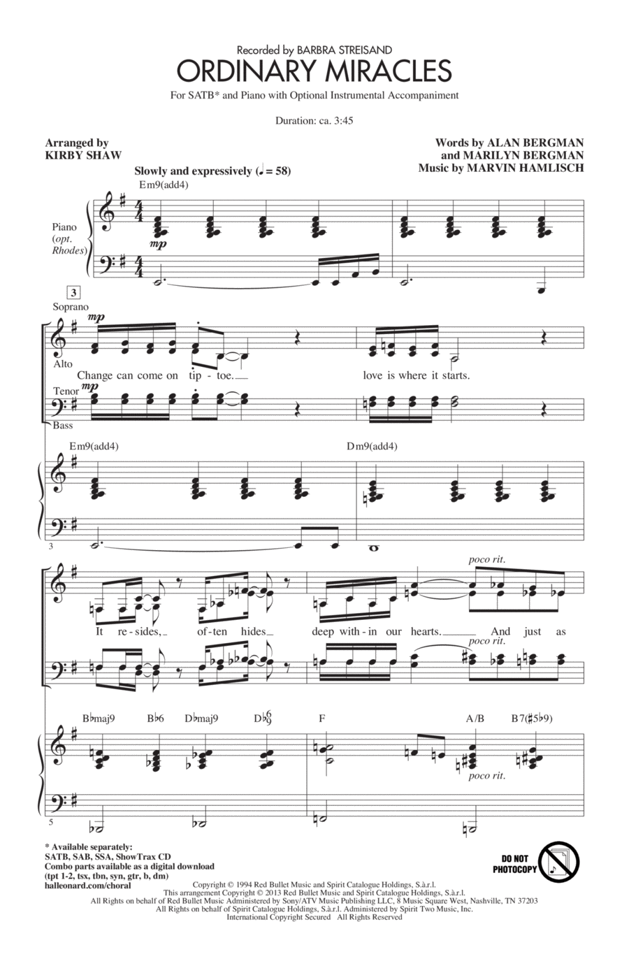 Ordinary Miracles 4-Part scores gallery preview page 1