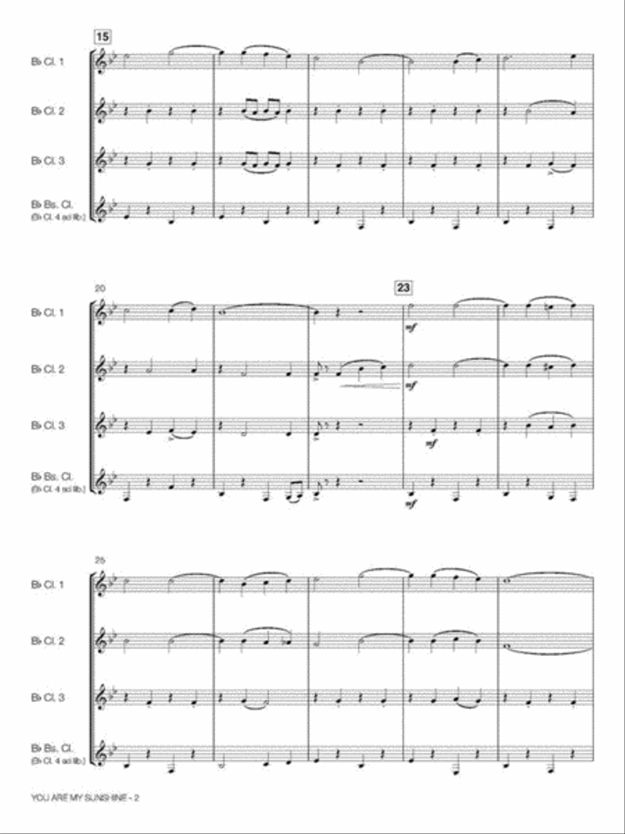 You Are My Sunshine Clarinet Quartet scores gallery preview page 4