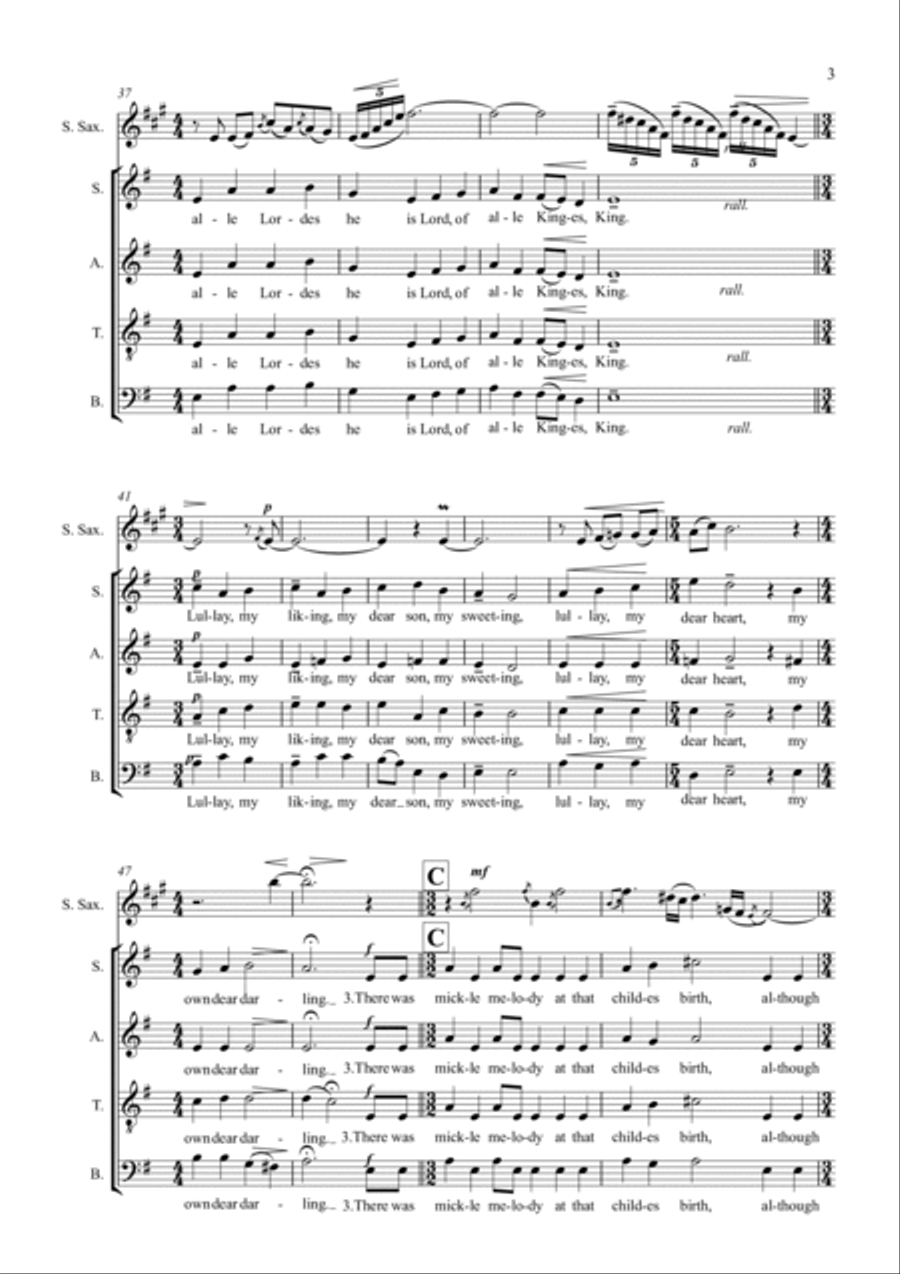 Lullay My Liking, for SATB chorus/ Soprano Saxophone 4-Part scores gallery preview page 3