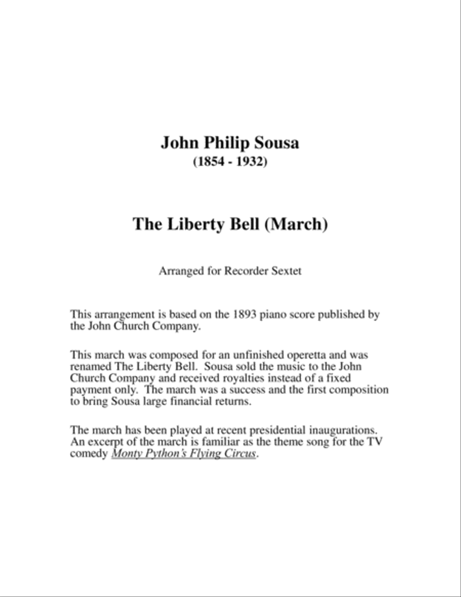 Liberty Bell (March) for Recorder Sextet Recorder scores gallery preview page 2