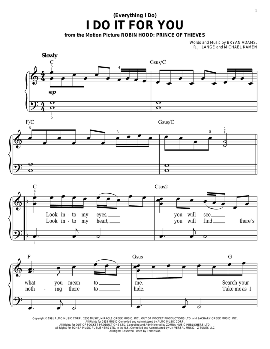 (Everything I Do) I Do It For You Easy Piano scores gallery preview page 1