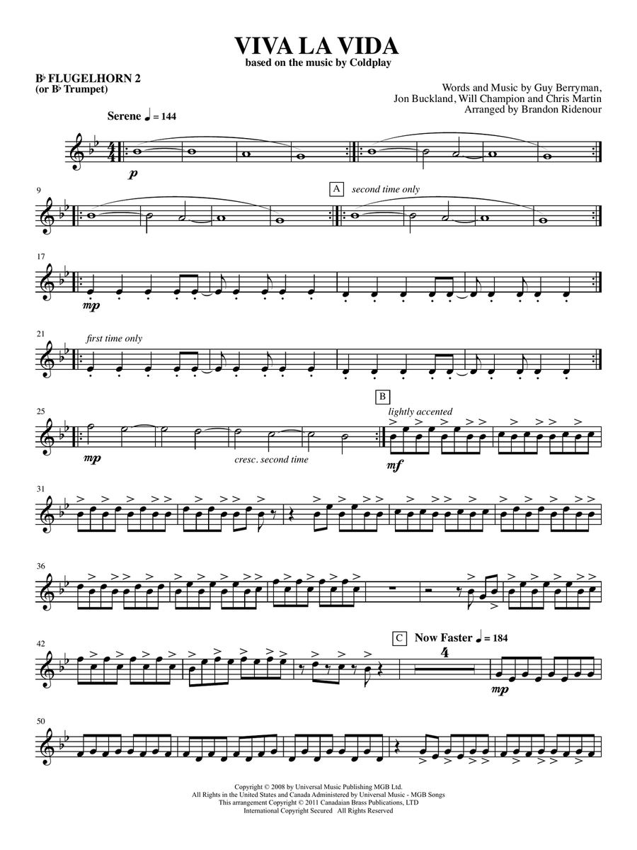 Viva La Vida - Bb Trumpet 2 Brass Quintet scores gallery preview page 1