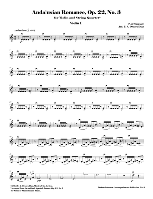 Sarasate - Andalusian Romance, Op. 22, No. 3 - Arrangement for Violin and String Quartet (PARTS)