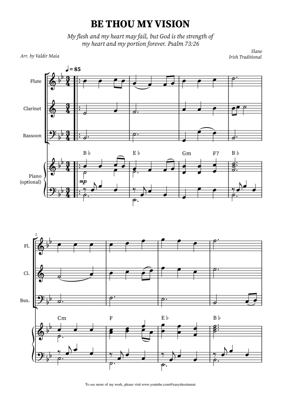 Be Thou My Vision - Woodwind Trio (Flute, Clarinet, Bassoon) with Optional Piano Accompaniment Woodwind Trio scores gallery preview page 1